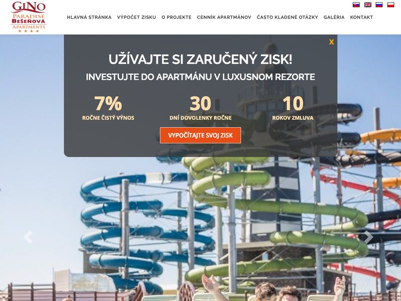 ginoparadise.sk apartment investment site, 2019